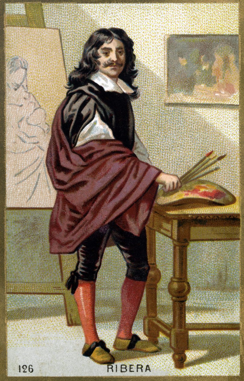 Porträtt av Jose de Ribera dit il Spagnoletto "" spanjoren"" (1591-1652), spansk målare och gravör - Kromolitografi av 1800-talet av Unknown artist