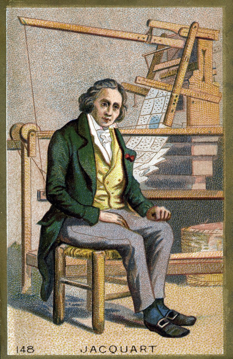 Porträtt av Joseph Marie Jacquard (1752-1834), fransk mekaniker uppfinnare av vävstolen. Kromolitografi från slutet av 1800-talet. av Unknown artist