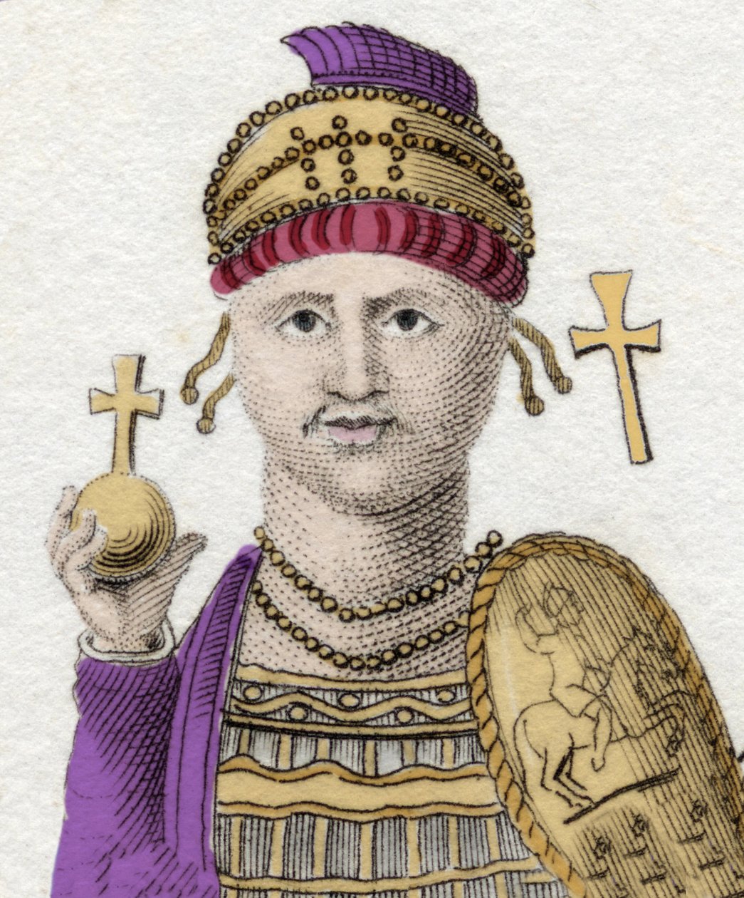 Porträtt av Justinianus I (Den store) (Flavius Petrus Sabbatius Justinianus).482 - 565. Romersk kejsare av Orienten. av Unknown artist
