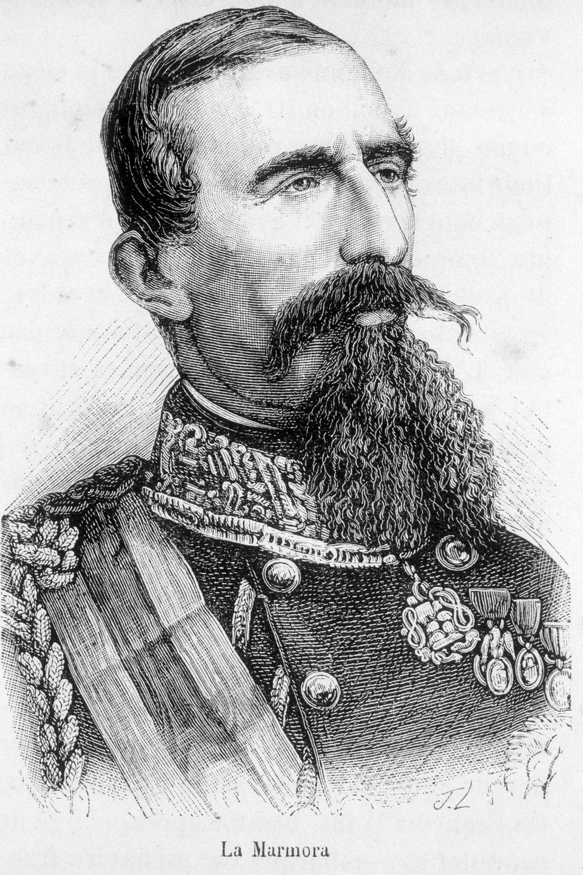 Porträtt av La Alfonso Ferrero, riddare La Marmora, ordförande för det italienska kungariket (1864-1866). av Unknown artist
