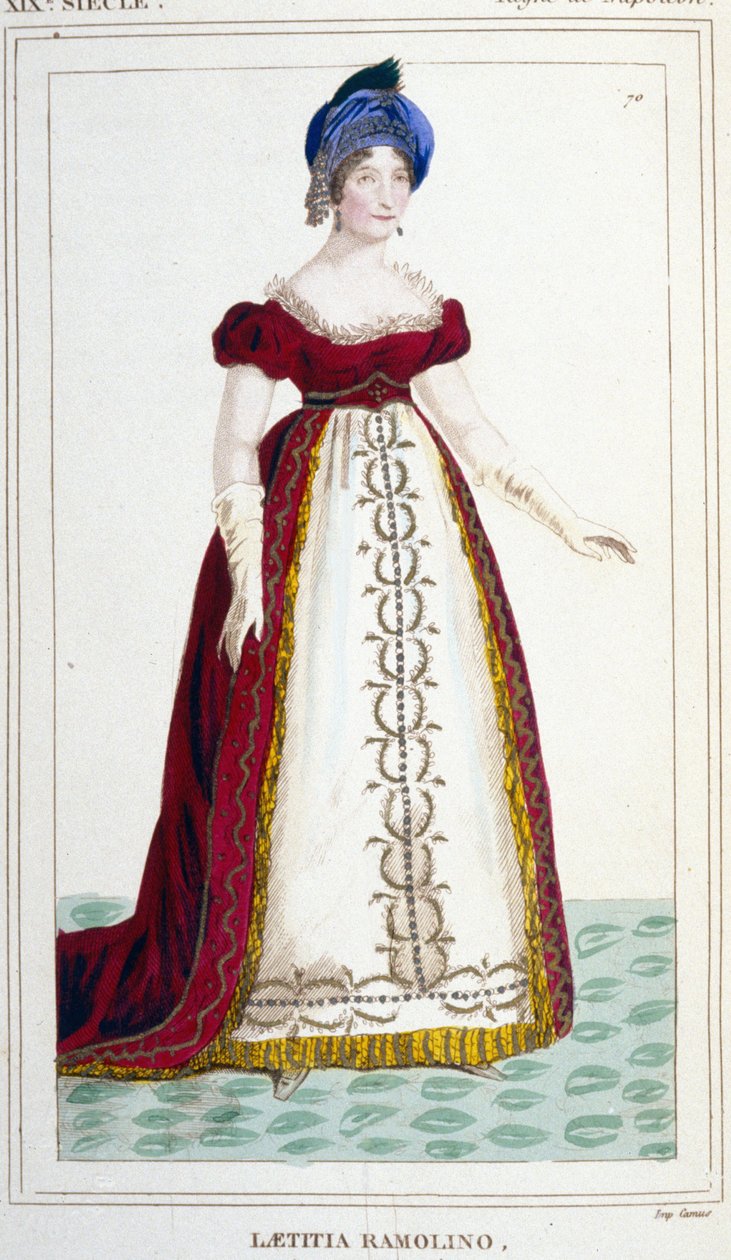 Porträtt av Laetitia Bonaparte (Letizia Maria Ramolino) (1750-1836), mor till Napoleon I. Gravyr från 1800-talet av Unknown artist