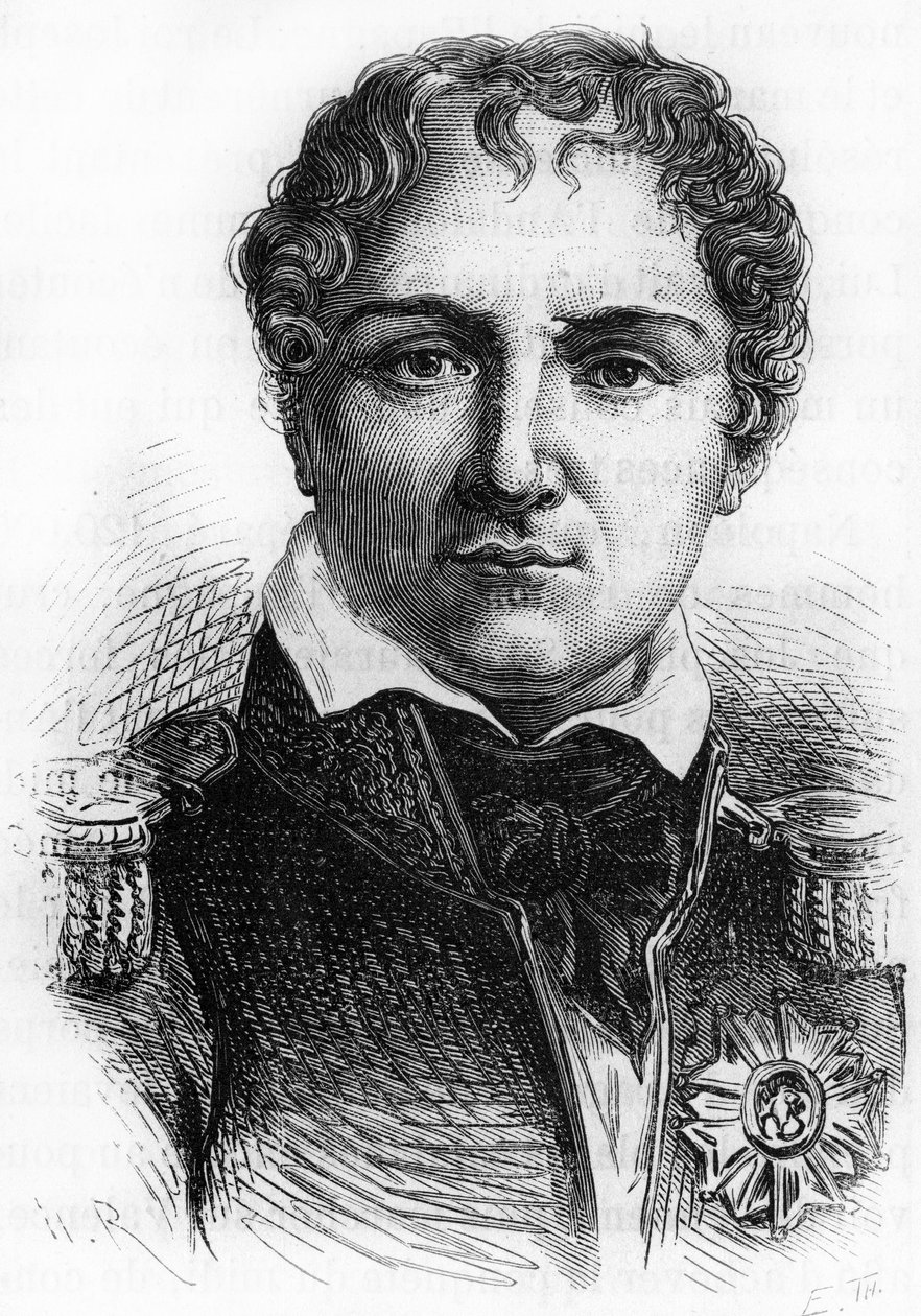Porträtt av Laurent Gouvion Saint Cyr (1764 - 1830). Gravyr från slutet av 1800-talet i "Histoire de France"" av H. Martin. av Unknown artist