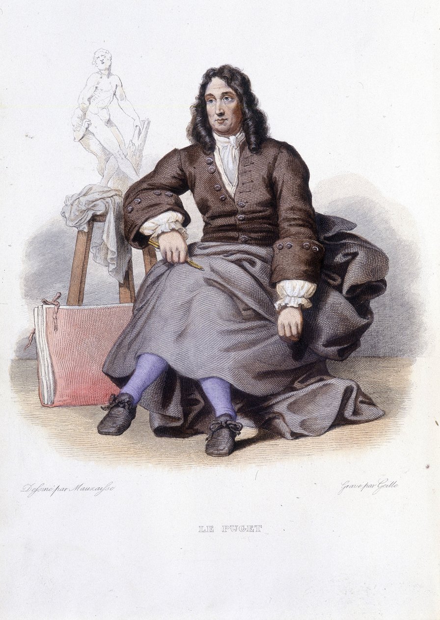 Porträtt av Le Puget (Pierre Puget) fransk skulptör, målare och arkitekt (1620 till 1694) - i Ed. Mennechet, "" Le Plutarque francais"" av Unknown artist