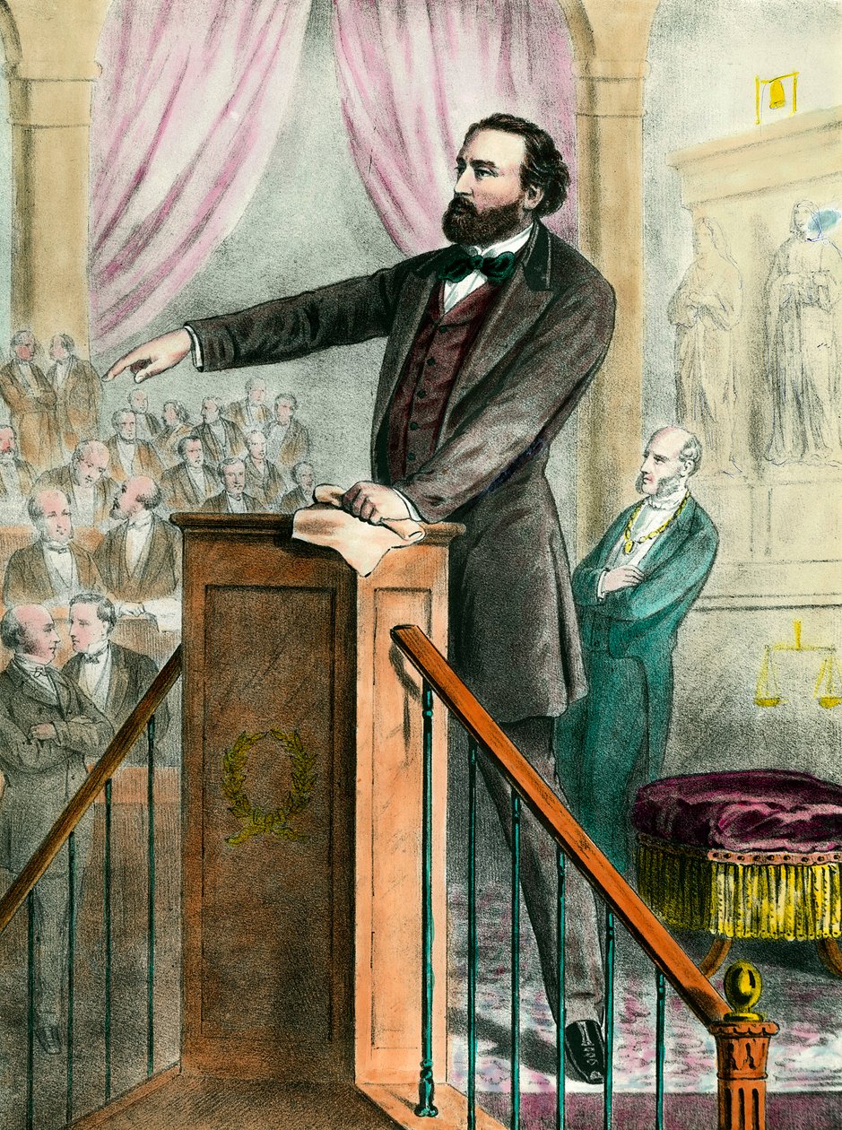 Porträtt av Leon Gambetta (1838 - 1882) i galleriet. Gravyr av 1800-talet. Coll. Gå. av Unknown artist