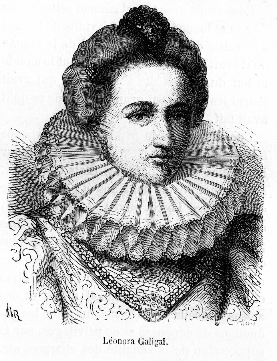 Porträtt av Leonora Dori (eller Dosi) kallad Galigai, marskalk av Anchre (1568-1617), förtrogna med Marie de Medici - i "" Histoire de France populaire"" av Henri Martin, sd. 1800-talet. av Unknown artist