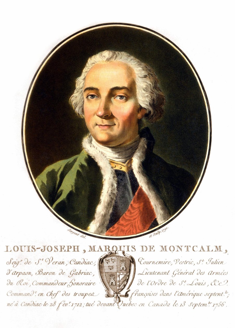 Porträtt av Louis-Joseph, markis av Montcalm av Saint-Véran (1712-1759). En fransk general dog han när han försökte försvara Quebec mot engelsmännen. Gravyr av 1800-talet. av Unknown artist