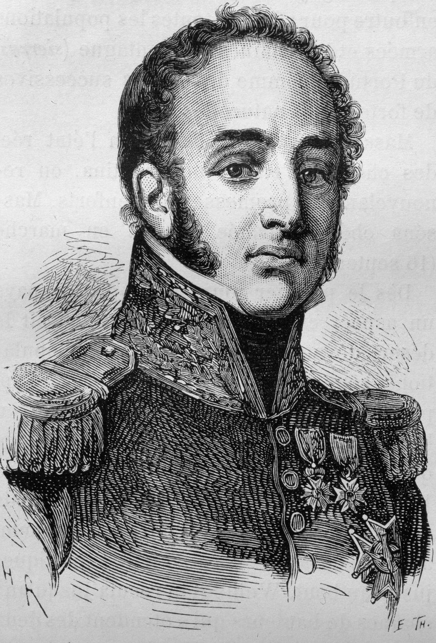 Porträtt av Louis Gabriel (Louis-Gabriel) Suchet (1770-1826). Gravyr från slutet av 1800-talet i "Histoire de France"" av H. Martin. av Unknown artist
