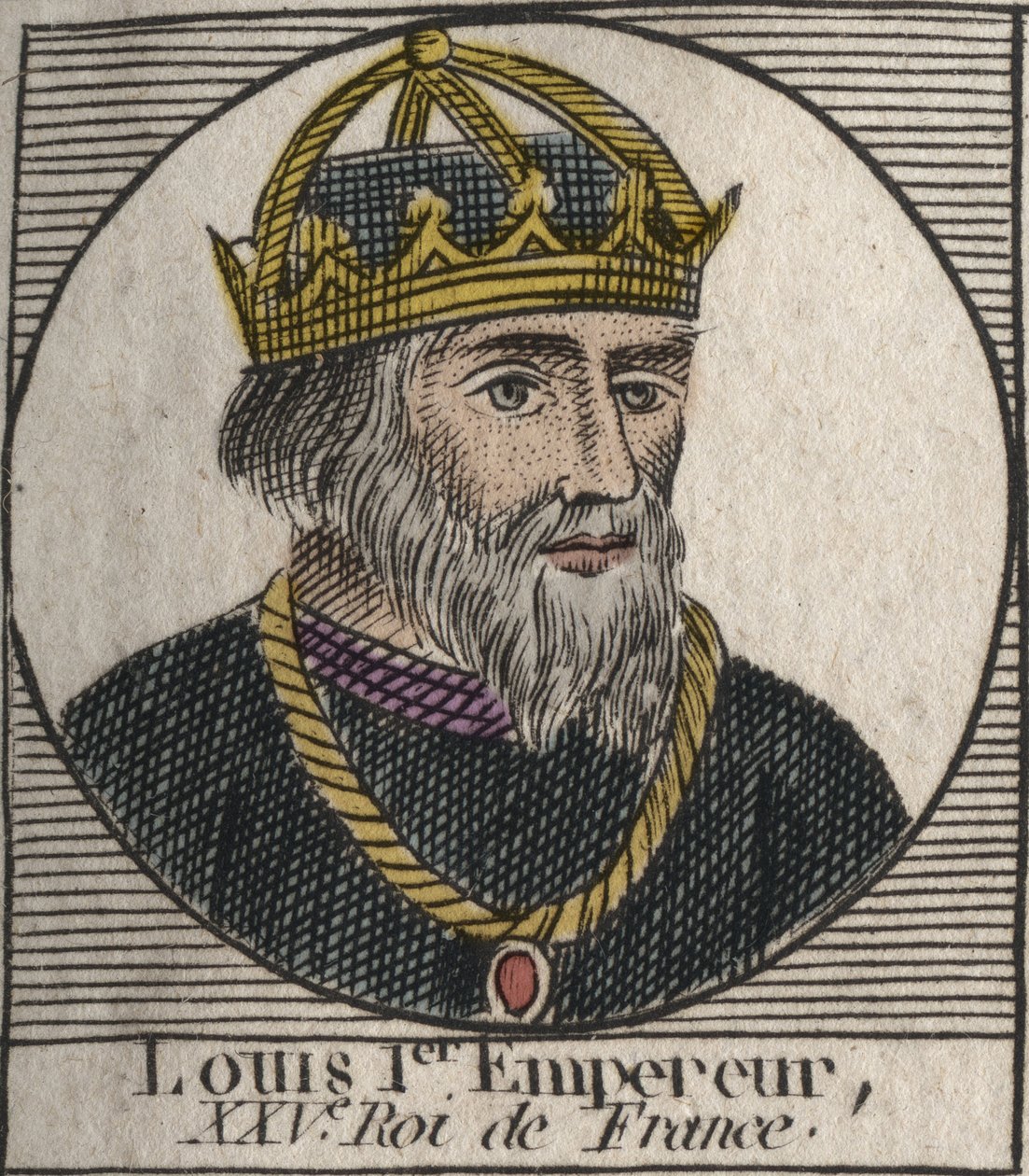 Porträtt av Ludvig I den "Frome" (778-840) Frankrikes kung, helige romerske kejsare - gravyr från "Instruction sur l