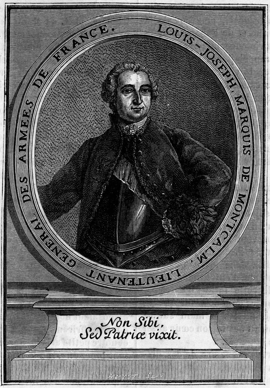 Porträtt av Louis Joseph Marquis de Montcalm (1712-1759) generallöjtnant för Armees of France, känd för sin erövring av Quebec. av Unknown artist