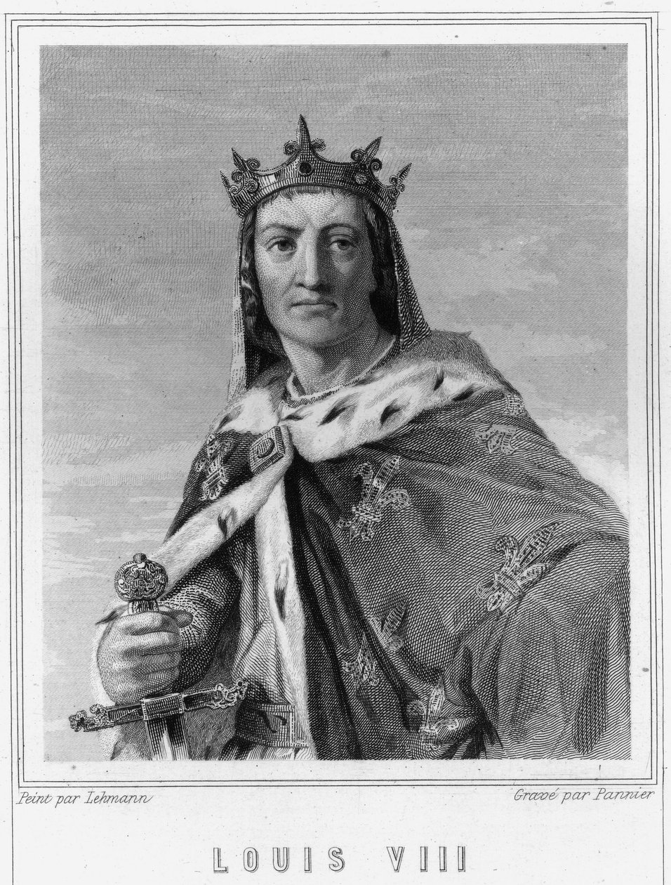 Porträtt av Ludvig VIII (1187 - 1226), kung av Frankrike - i "Histoire des Français"" av Lavallée, gravyr, sd. av Unknown artist