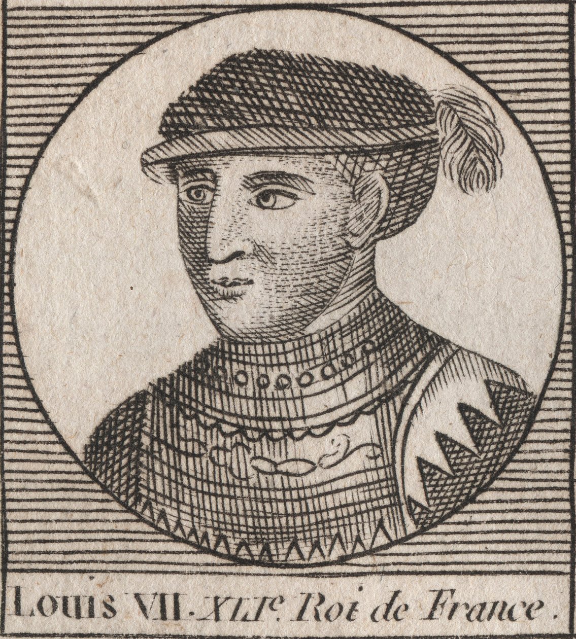 Porträtt av Ludvig VII dit le Jeune (1120-1180), frankernas kung från 1137 till 1180 - Ludvig VII (kallad den yngre eller den unge), kungen av frankerna - gravyr från "Instruction sur l