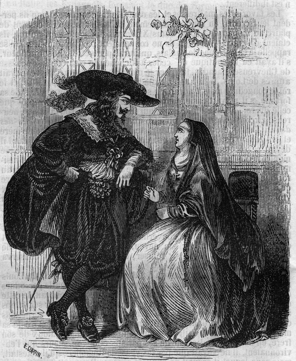 Porträtt av Ludvig XIII (1601-1643) Frankrikes kung och Mademoiselle de Lafayette - Gravyr från 1800-talet av Unknown artist
