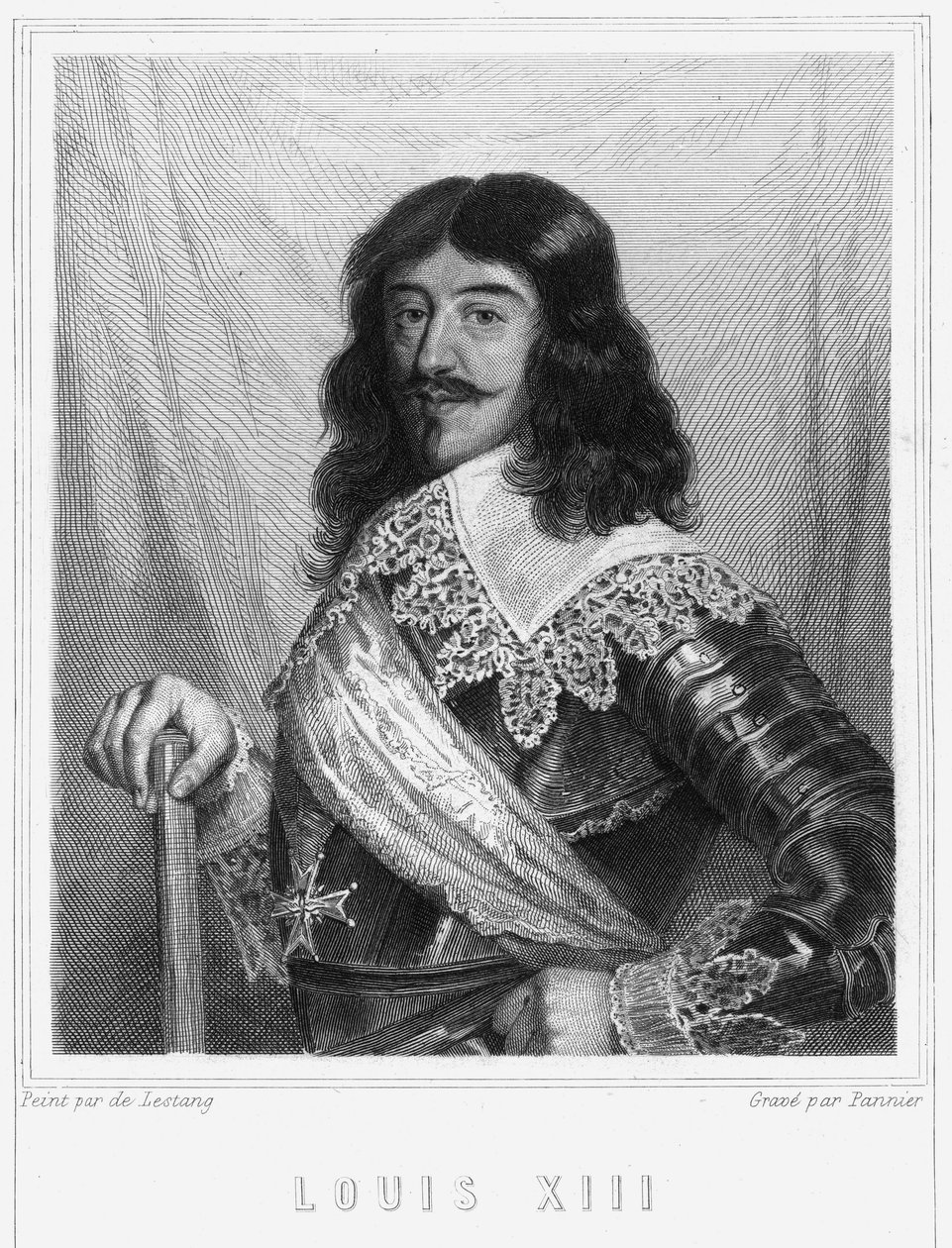 Porträtt av Ludvig XIII (1601 - 1643), kung av Frankrike - i "" Histoire des Français"" av Lavallée, gravyr, sd. av Unknown artist