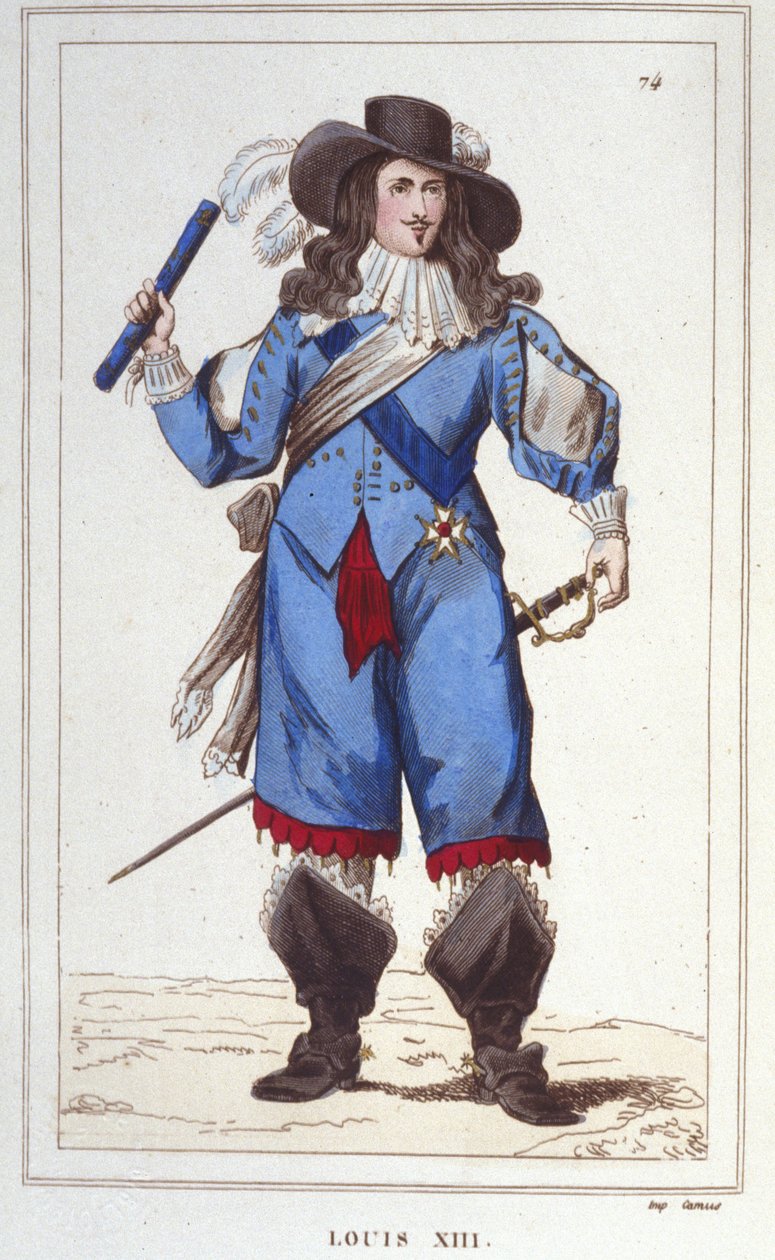 Porträtt av Ludvig XIII (1601 - 1643), kung av Frankrike, gravyr från 1830 av Unknown artist