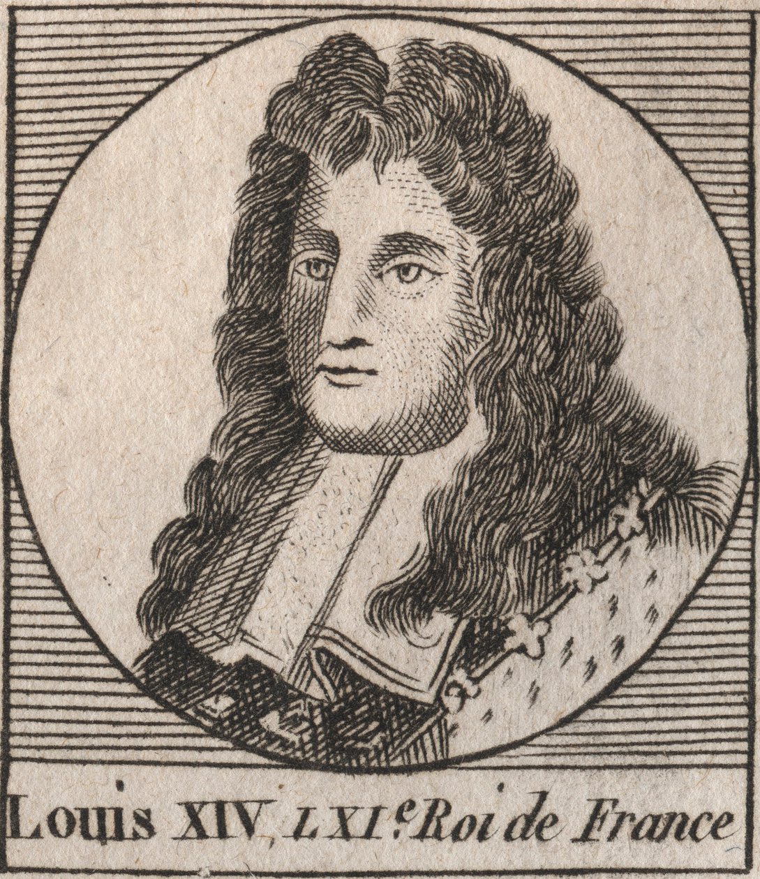 Porträtt av Ludvig XIV (1638-1715), dit Ludvig den Store eller kung Solei, kung av Frankrike - Ludvig XIV, känd som Ludvig den Store eller Solkungen - gravyr från "Instruction sur l
