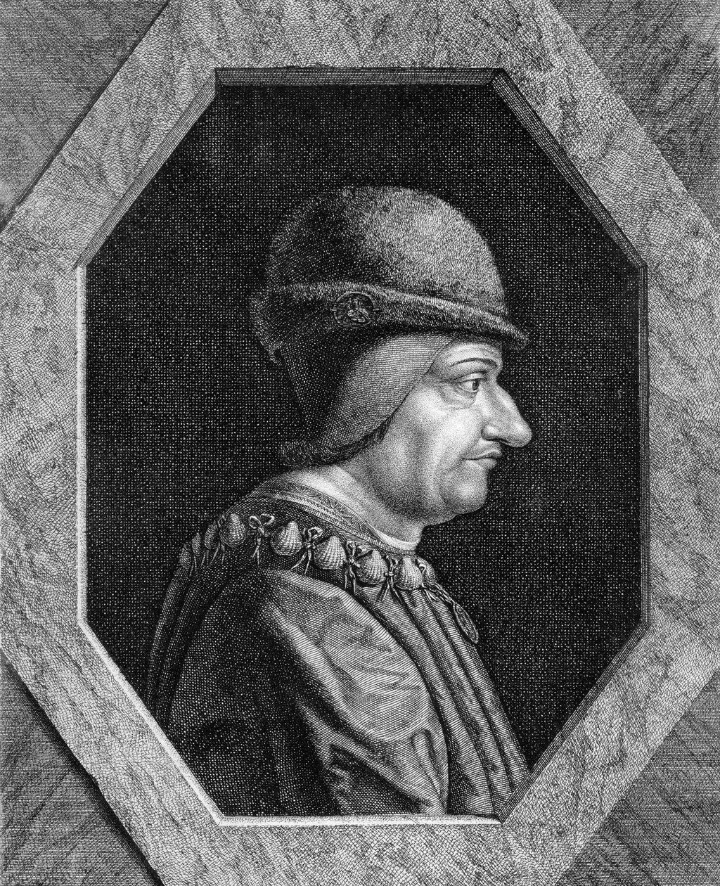 Porträtt av Ludvig XI (1423 - 1483), kung av Frankrike. av Unknown artist
