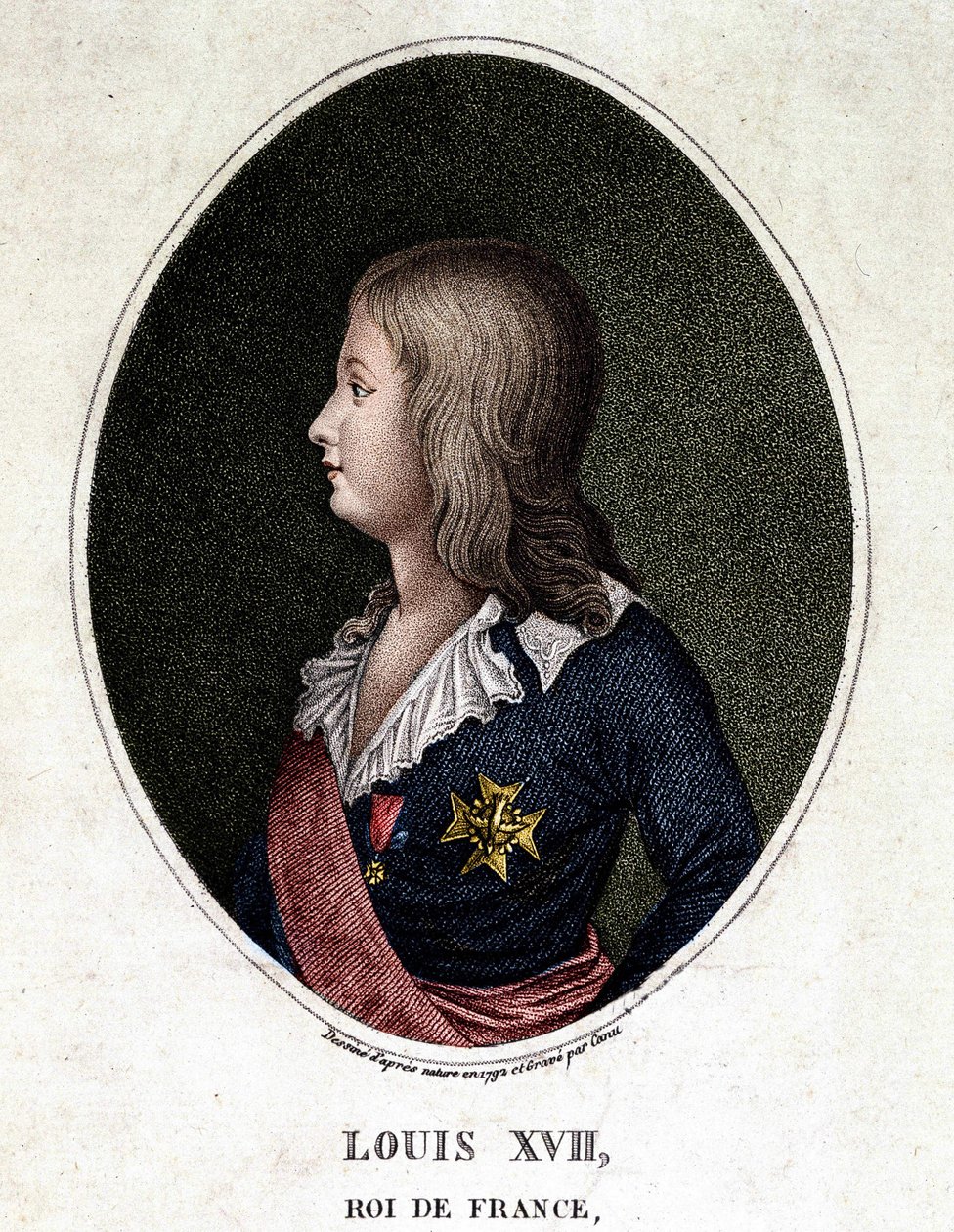Porträtt av Ludvig XVII, delfin av Frankrike - gravyr av 1800-talet av Unknown artist