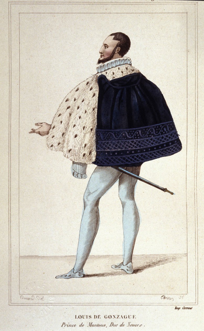 Porträtt av Louis de Gonzague, hertig av Mantua, nu genom sitt äktenskap 1565 med Henriette de Cleves, den nye hertigen av Nevers. gravyr från 1830 av Unknown artist