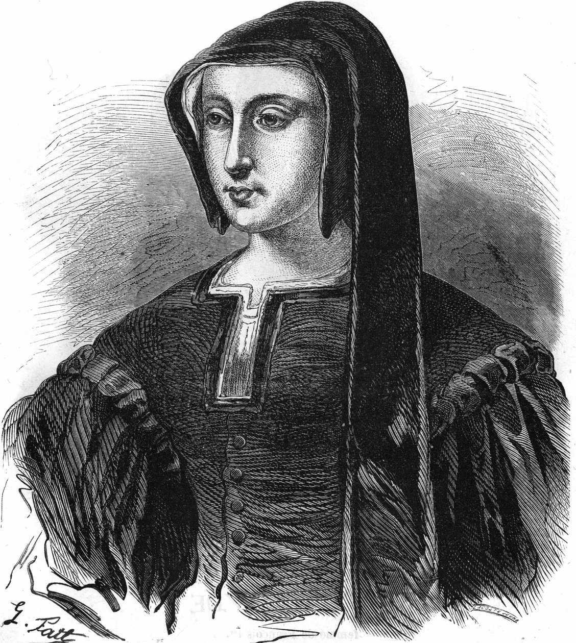 Porträtt av Louise de Savoie (1476-1531), Frankrikes regent, hustru till Charles de Valois, hertig av Angoulême och mor till Francois I. Gravyr från 1800-talet. av Unknown artist
