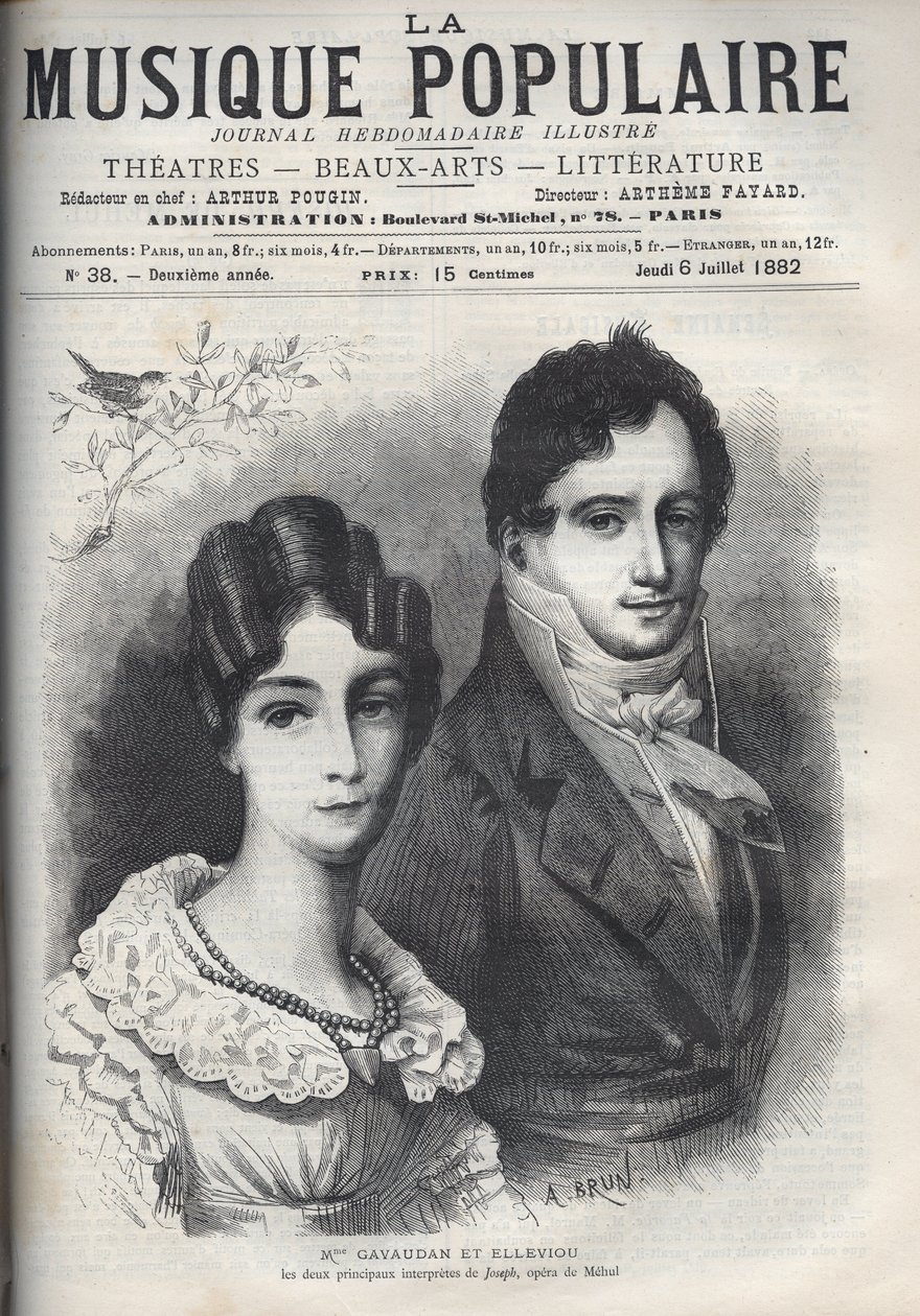 Porträtt av Madame Gavaudan och Elleviou. Alexandrine Marie Agathe Gavaudan Ducamel (Alexandrine-Marie-Agathe Gavaudan-Ducamel) (1781-1850) och Jean Elleviou (1769-1842), fransk sångare, komiker och librettist, är de två främsta artisterna av "Joseph", ope av Unknown artist