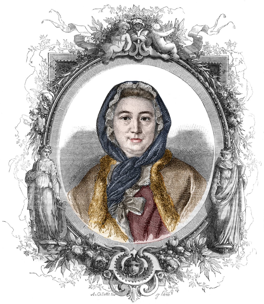 Porträtt av Madame Geoffrin, född Marie Therese (Marie-Therese) Rodet (1699-1777) - Gravyr från 1858 av Unknown artist