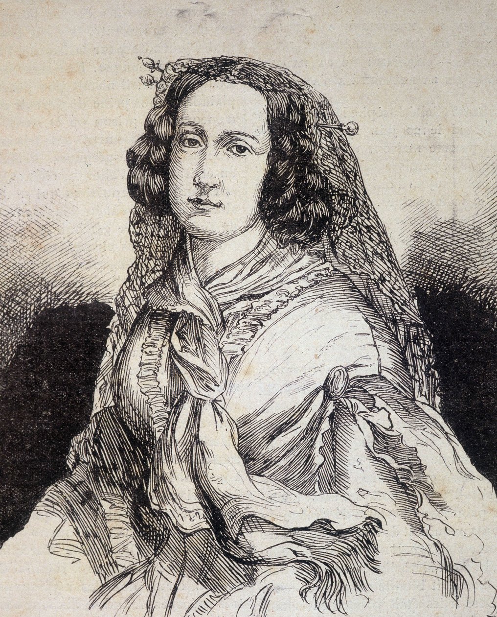 Porträtt av Madame Marceline Desbordes-Valmore (Desbordes Valmore) (1786 - 1859), fransk författare - i "" Les Contemporains", n.d. sent 1800-tal. av Unknown artist