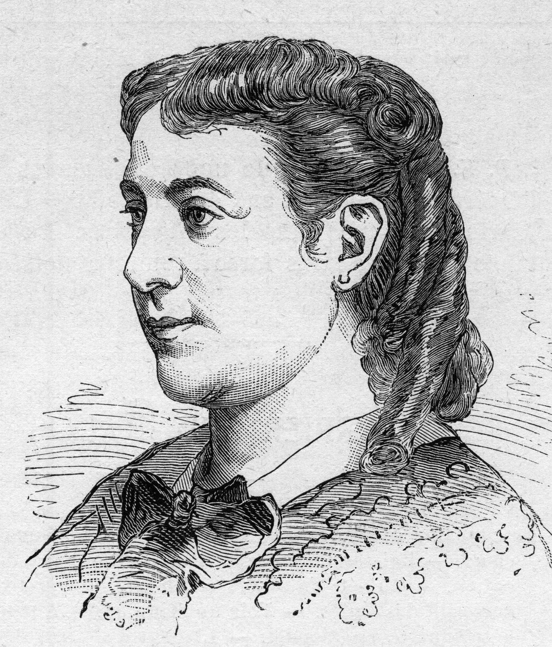 Porträtt av Madeleine Brohan (1833-1900), fransk komiker, medlem av Comedie Francaise Gravyr i "" Le Monde Illustré""" nr 1168 den 16 augusti av Unknown artist
