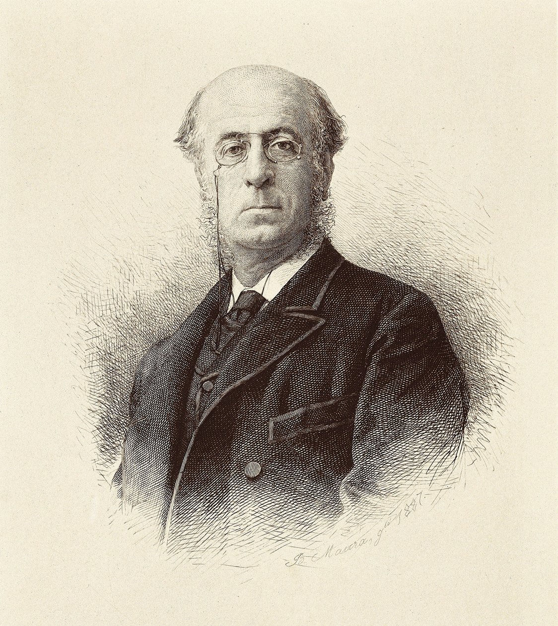 Porträtt av Manuel SILVELA Y LA VIELLEUZE (1830-1892), spansk politiker. Madrid. Nationalbibliotekets gravyr. av Unknown artist
