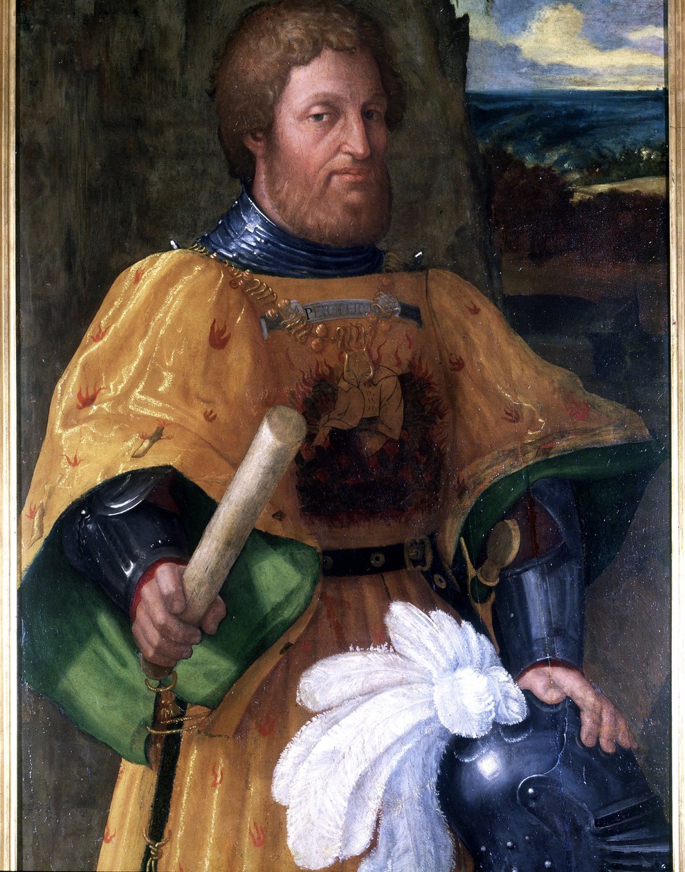 Porträtt av Marcoantonio Colonna, general som deltog i slaget vid Lepante (Lepanto) 1571. Målning sd. av epoc.Naval Academy of Leghorn av Unknown artist