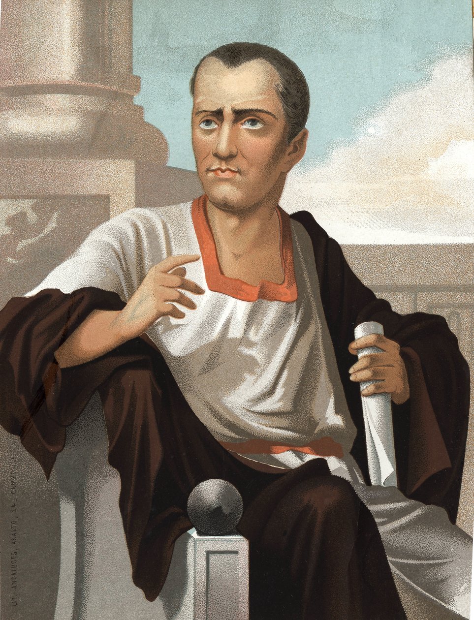 Porträtt av Marcus Junius Brutus. Romersk politiker (v. 85 till 42 f.Kr.) efter kända män och kvinnor. Barcelona 1877. av Unknown artist