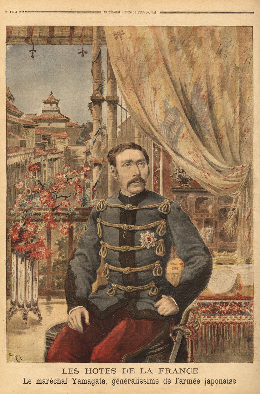 Porträtt av Marechal Yamagata Aritomo (1838-1922), en japansk soldat och politiker, han befäl över Japans första armé under kriget mot Kina 1894. Gravyr i "" Le petit journal"" 1896-10-05. Selvas samling. av Unknown artist