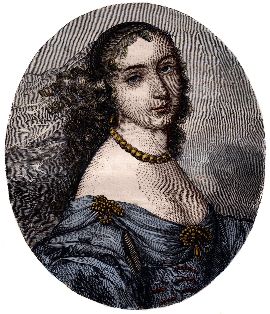 Porträtt av Marguerite Hessein, Madame de la Sabliere (1636-1693) Franska Salonniere. Gravyr av 1800-talet. av Unknown artist