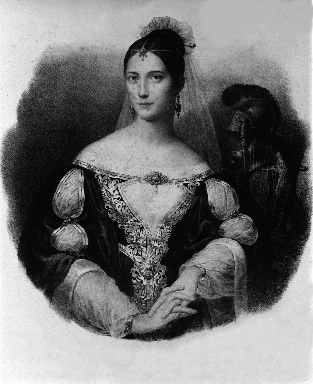 Porträtt av Maria Garcia, känd som Malibran (1808-1836) sångerska. av Unknown artist
