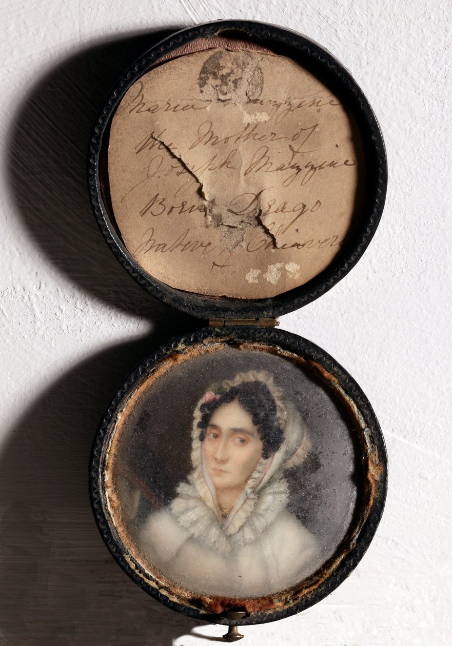 Porträtt av Maria Mazzini, mor till Giuseppe Mazzini (miniatyrmålning av Unknown artist