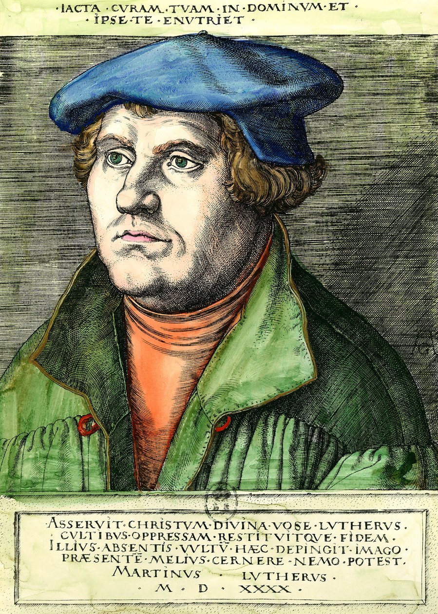 Porträtt av Martin Luther (1483-1546) Tysk religiös reformator Gravyr från 1500-talet Privat samling av Unknown artist