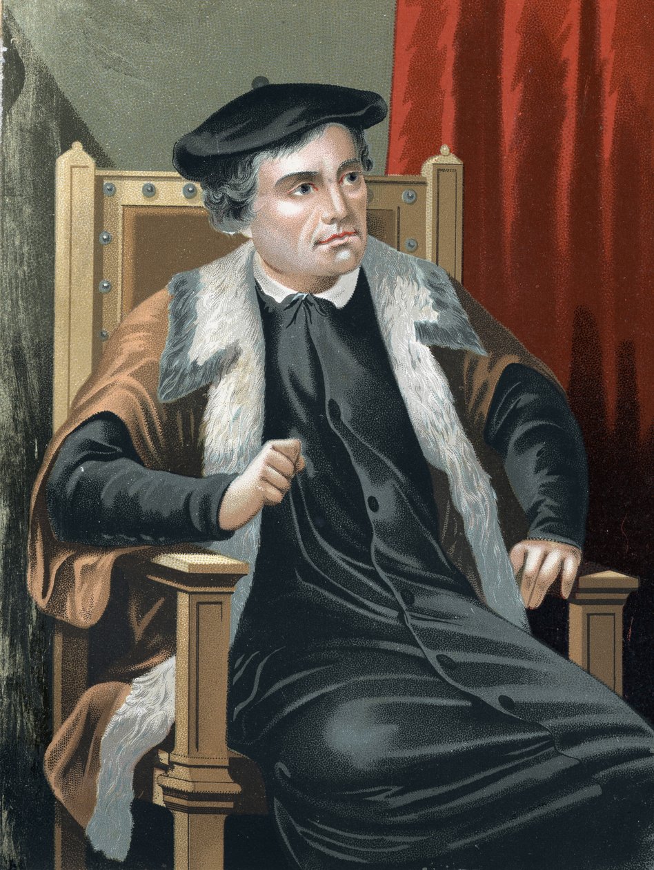 Porträtt av Martin Luther (1483 - 1546) från kända män och kvinnor. Barcelona 1877. av Unknown artist