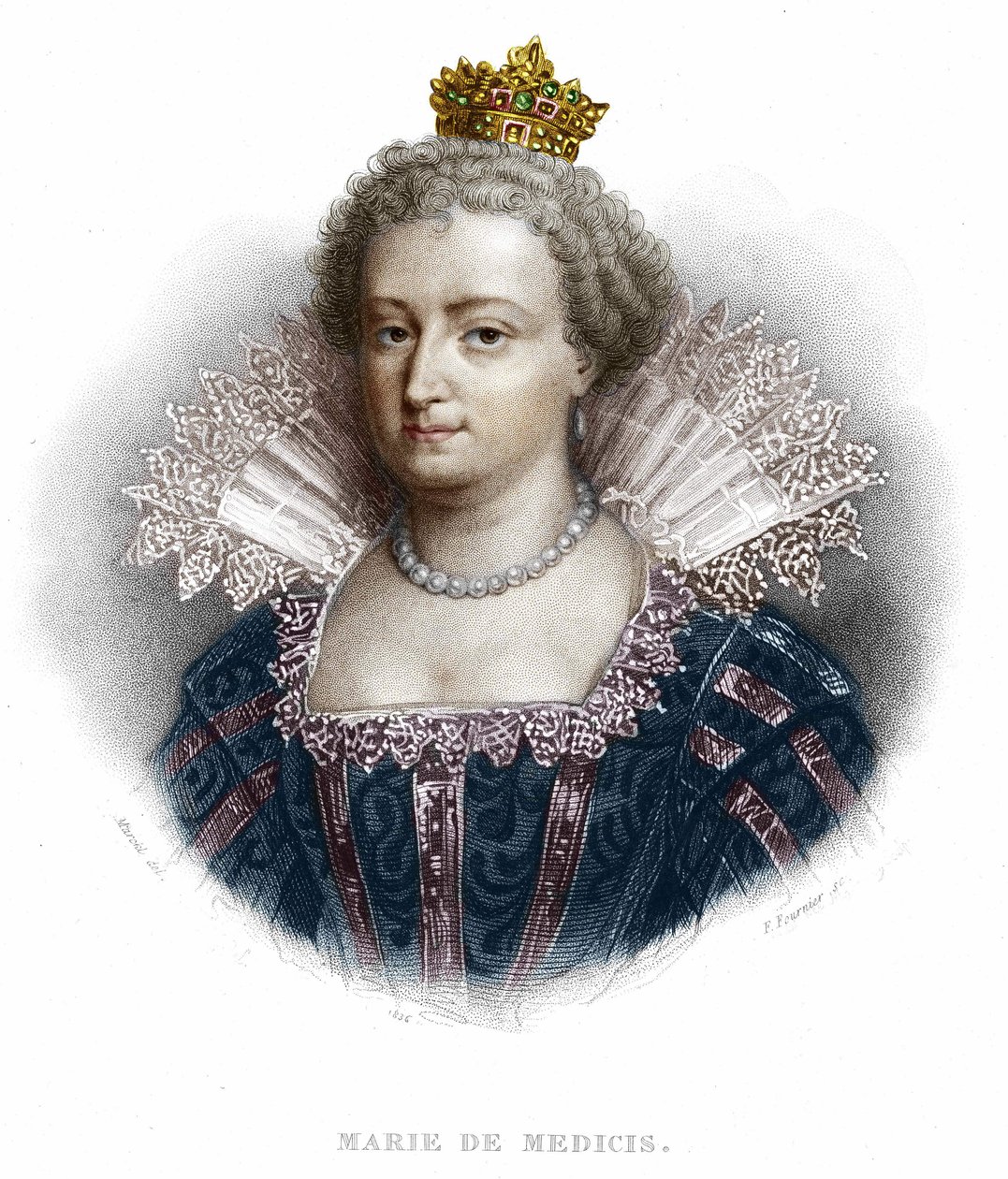 Porträtt av Maria av Medici (1573 - 1642), fru till Henrik IV och mor till Ludvig XIII. Gravyr från 1836 av Unknown artist