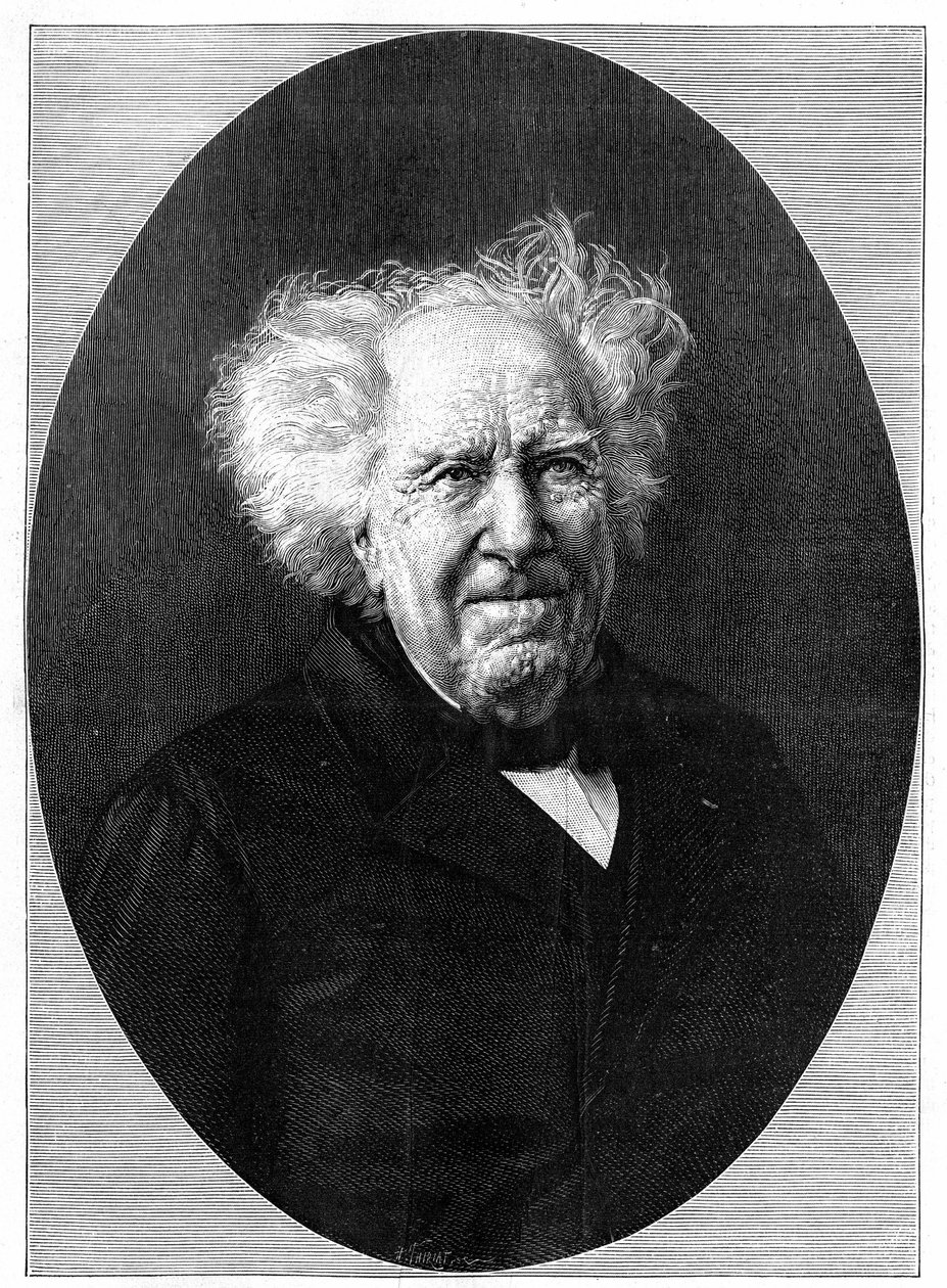 Porträtt av Michel Eugene (Michel-Eugene) Chevreul (1786-1889), fransk kemist. Gravering i "" Nature: granskning av vetenskaperna och deras tillämpningar på konst och industri"" av 28 augusti av Unknown artist
