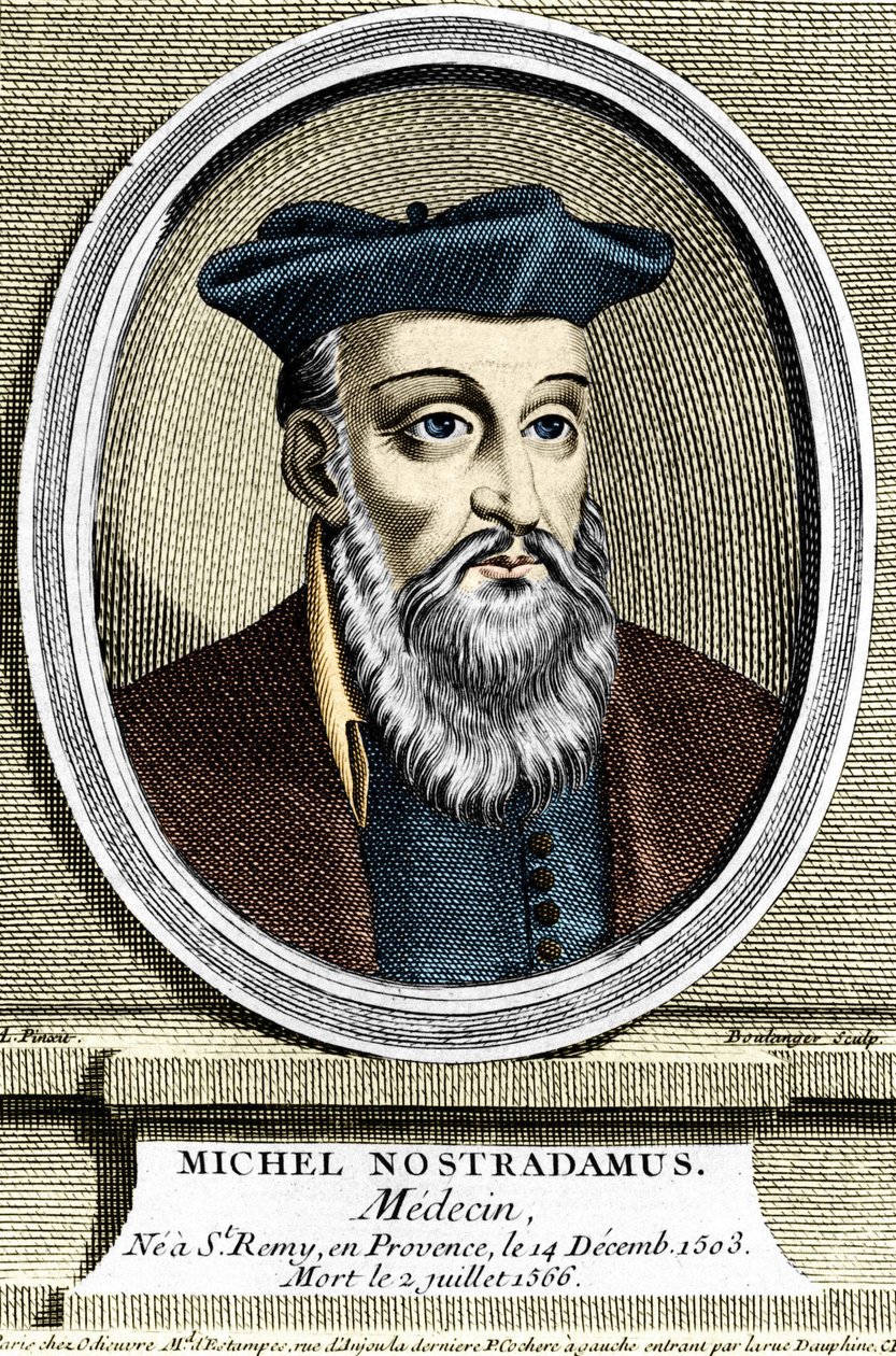 Porträtt av Michel Nostradamus, läkare och astrolog, hade inte Saint Remy de Provence (Saint-Remy-de-Provence) den 14/12/1503 och dog 02/07/1566. Gravyr av 1600-talet. av Unknown artist