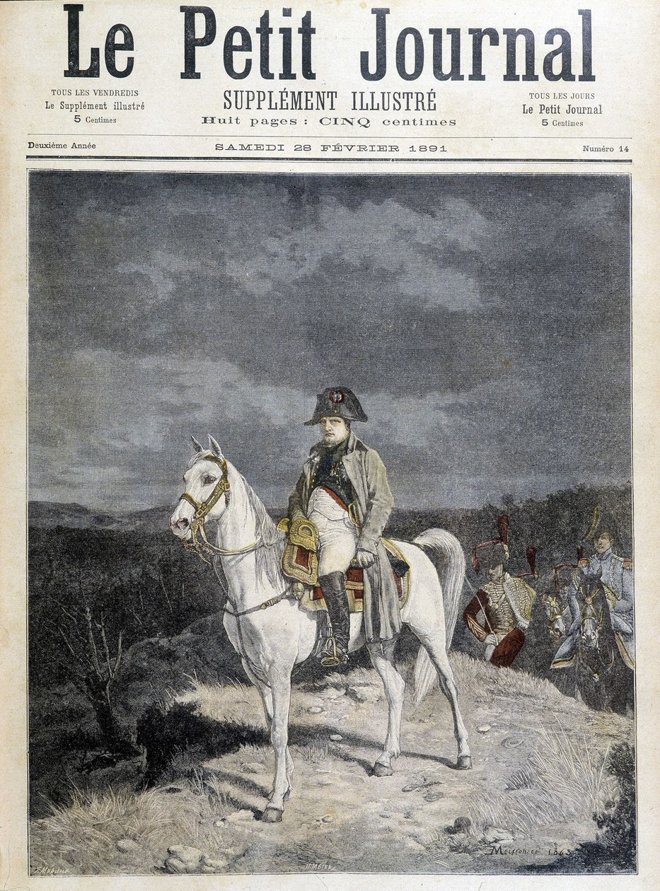 Porträtt av Napoleon på en häst 1814. av Unknown artist