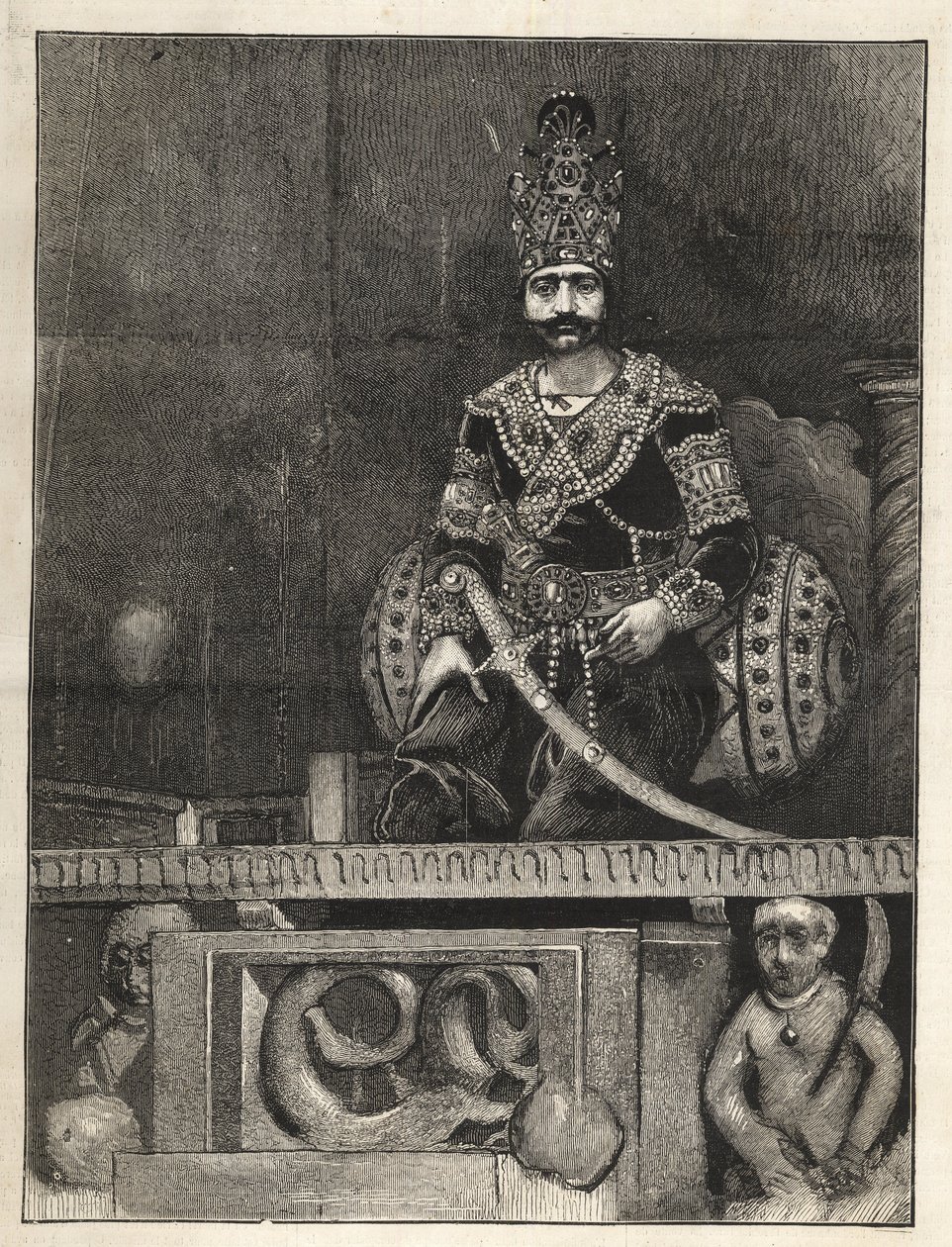 Porträtt av Nasser Ed Din (1831-1896), Shah av Persien (Iran). Kallas även Nasseredin Shah, Nasserer-al-Din Shah Qajar, Nasser al-Din Shah Qajar, Nasiruddin Shah - (1831-1896) - 1873 av Unknown artist