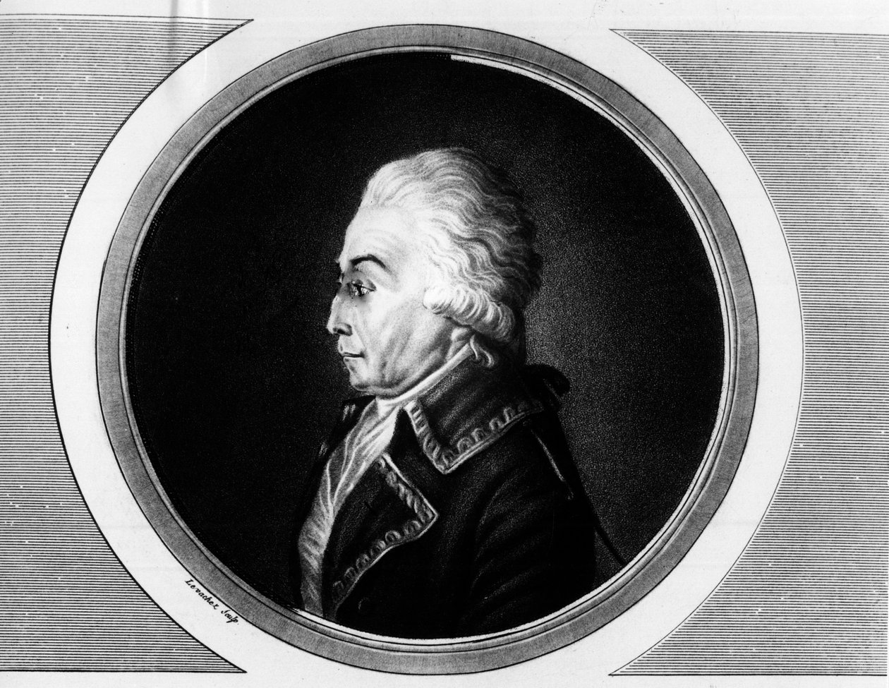 Porträtt av Nicolas Luckner (1722-1794) Marechal av Frankrike. Gravyr i "" Komplett samling av historiska målningar från den franska revolutionen, i tre volymer.""" 1804. av Unknown artist