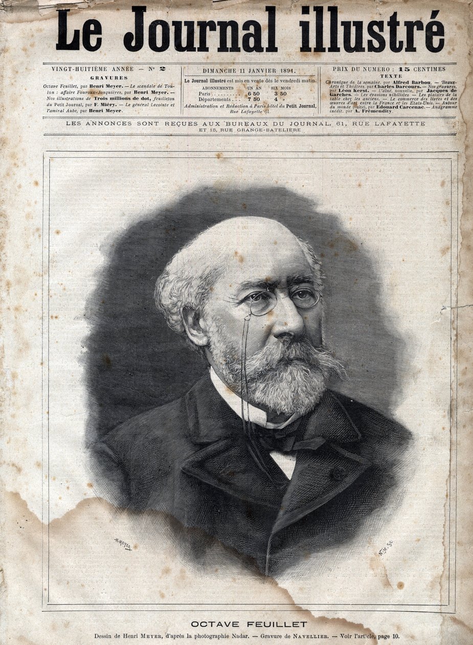 Porträtt av Octave Feuillet (1821-1890), fransk romanförfattare, dramatiker och akademiker - Gravyr i "Le journal illustrious" från 1891 av Unknown artist