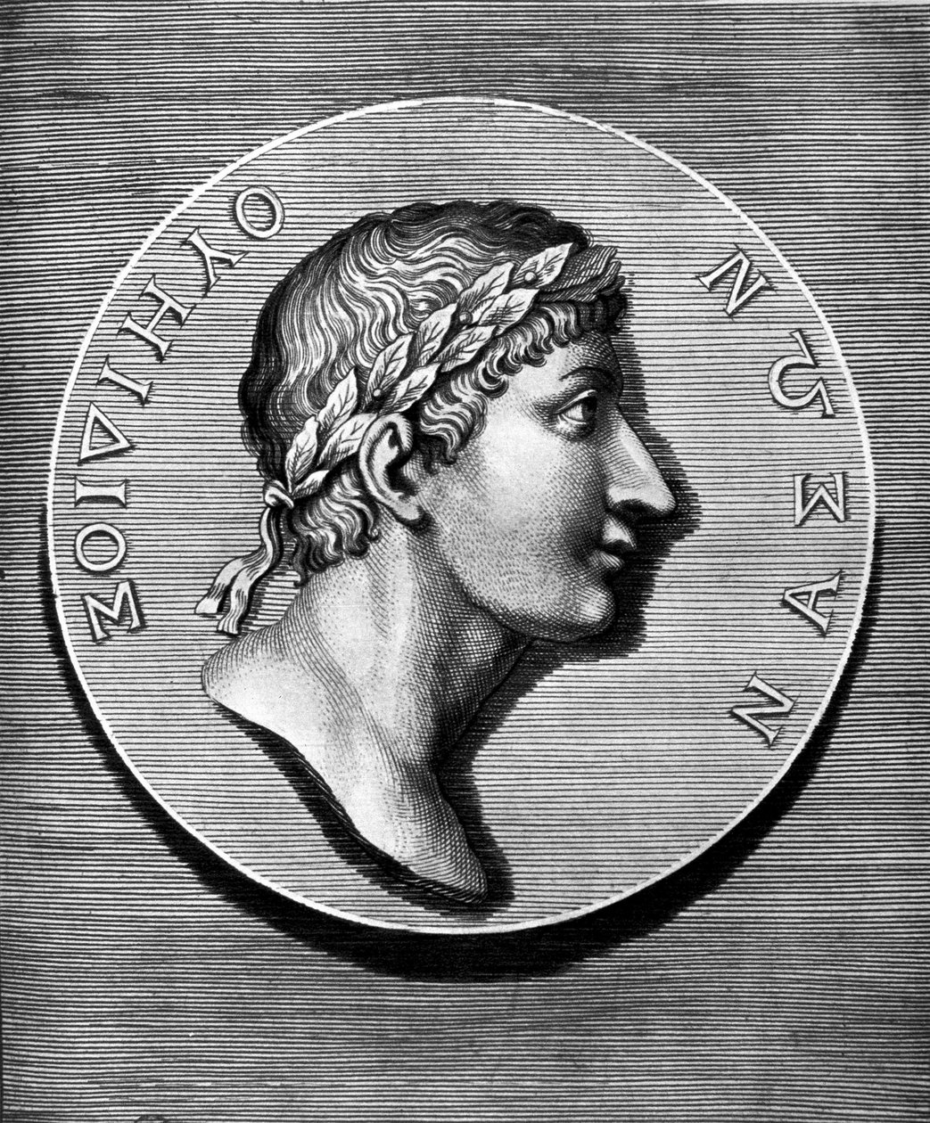 Porträtt av Ovid i medaljong. Gravyr av 1800-talet. Coll Maciet, Library of Decorative Arts, Paris. av Unknown artist