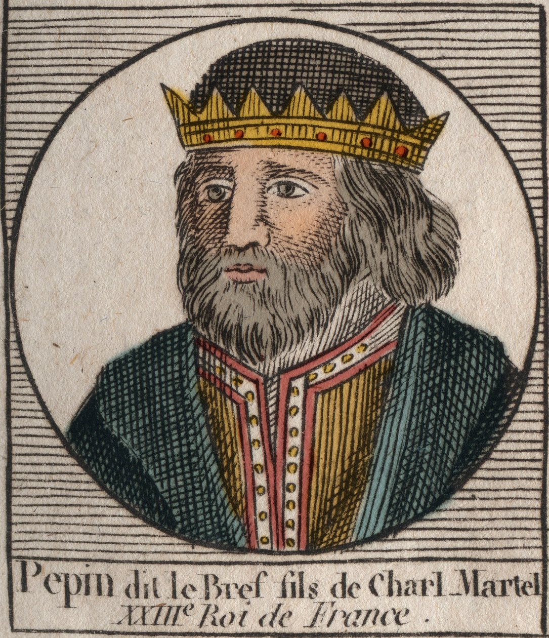 Porträtt av Pepin III dit Pepin le Brief (714-768) kung av Frankrike - Pepin III (714-768) (Pepin den Korte) Frankernas kung - gravyr från "Instruction sur l