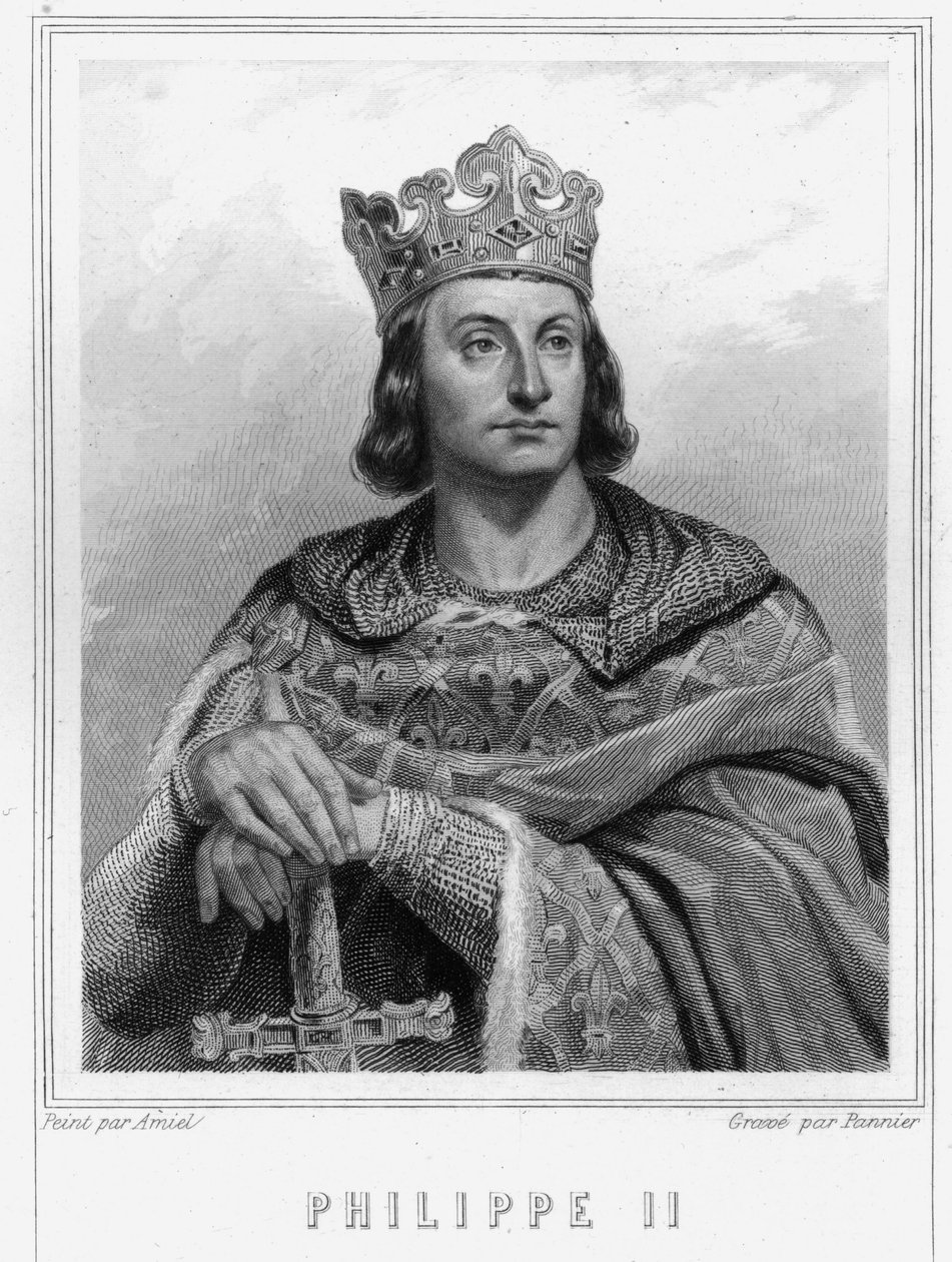 Porträtt av Filip II sa Philippe Auguste (1165-1223), kung av Frankrike - i "Histoire des Français"" av Lavallée, gravyr, sd. av Unknown artist