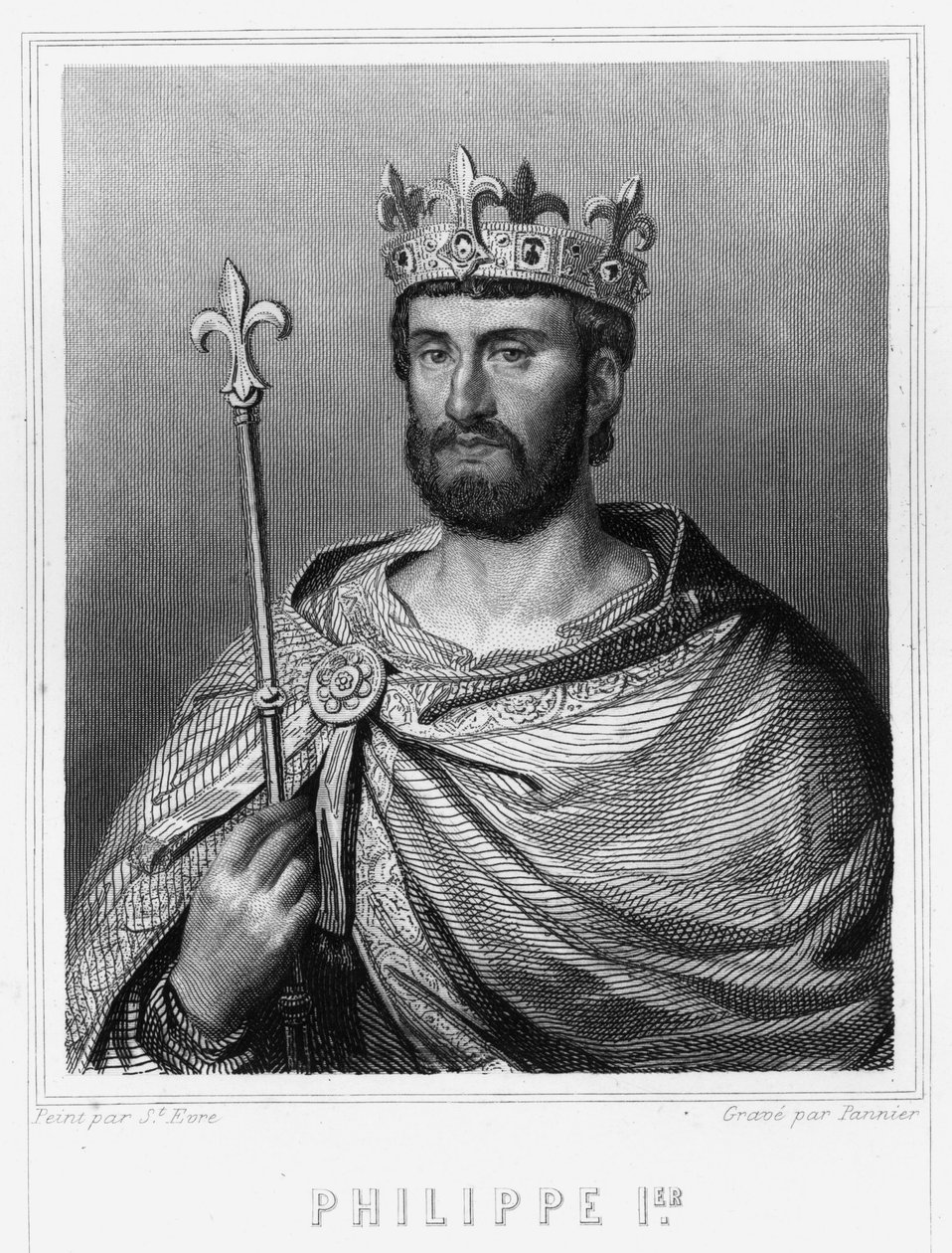 Porträtt av Filip I (1060 - 1108), kung av Frankrike - i "Histoire des Français"" av Lavallée, gravyr, sd. av Unknown artist