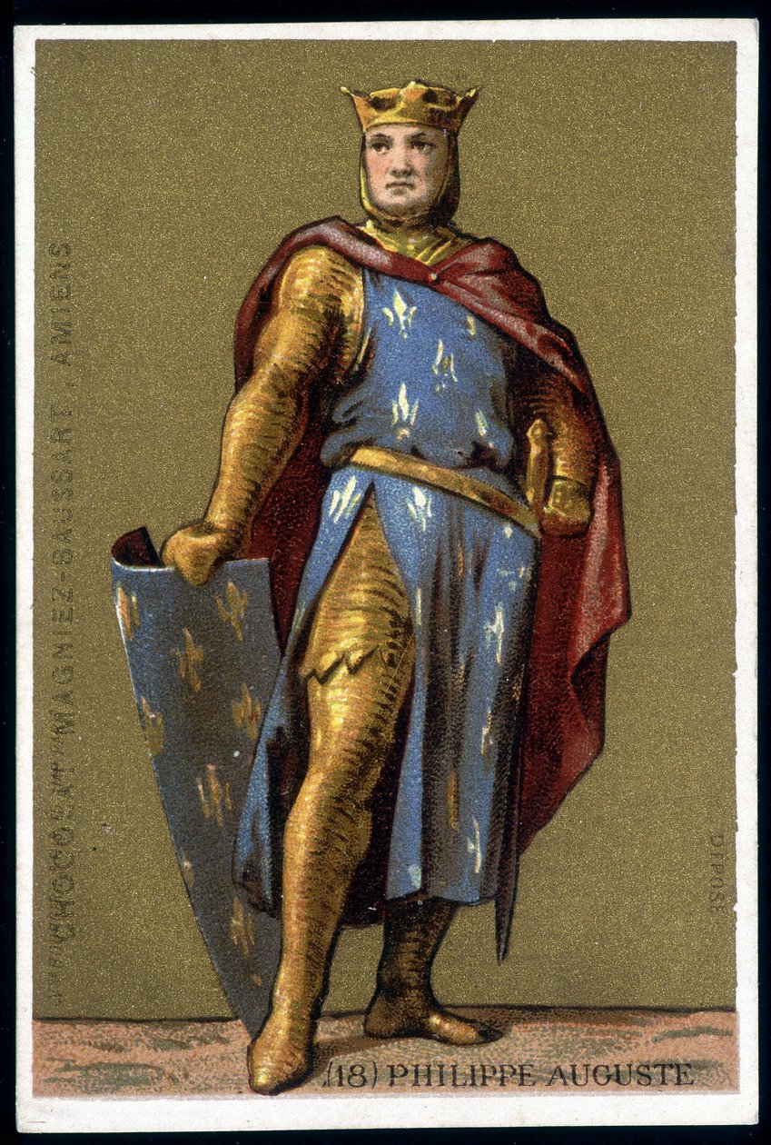 Porträtt av Philippe Auguste i stridsdräkt - chromo, sent 1800-tal av Unknown artist