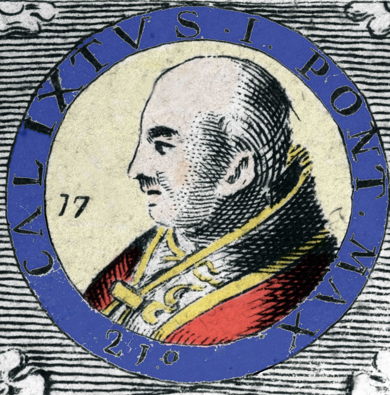 Porträtt av påven Calixte (eller Callist) I, påve född 155 (Papa San Callisto). av Unknown artist