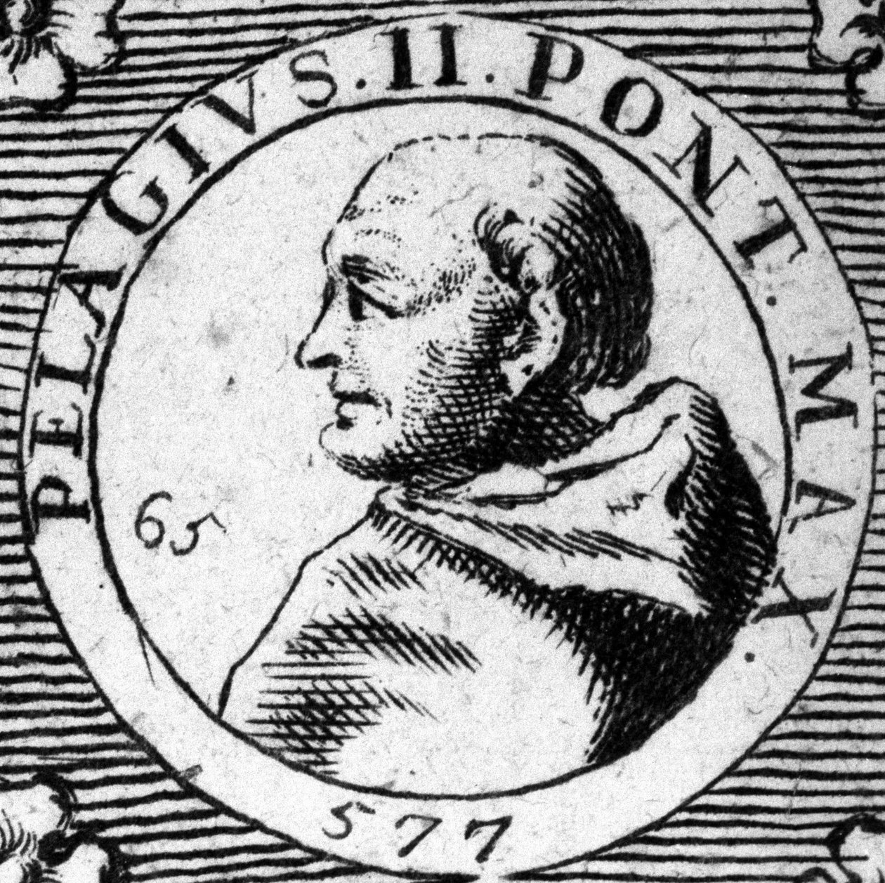 Porträtt av påven Pelage II (Pelagius) (520-590). av Unknown artist
